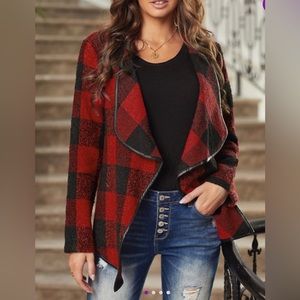 Like-New Red/Black Plaid Open jacket - Small